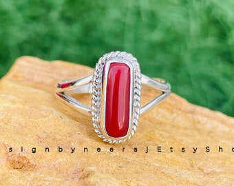 Red Coral Ring, 925 Sterling Silver Ring, Boho & Hippie Ring, Handmade Ring, Red Coral Gemstone Women Ring, Birthday Gemstone, Gift For Her