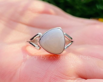 Natural White Coral Ring, Trillion Shape Coral Ring, 925 Sterling Silver Ring, Oxidized Ring, White Coral Jewelry,Birthday Stone, Gift Ring