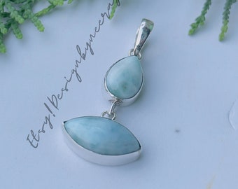Natural Larimar Sterling Silver Pendant, Handmade Pendant, Larimar Pendant Beautiful Larimar Pendant, Boho Pendant Gift for her Blue Pendant