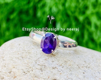 Anillo de amatista púrpura natural- Plata de ley 925- Anillo de amatista- Anillo de amatista para mujeres- Anillo hippie boho- Anillo de piedra púrpura- Regalo para ella