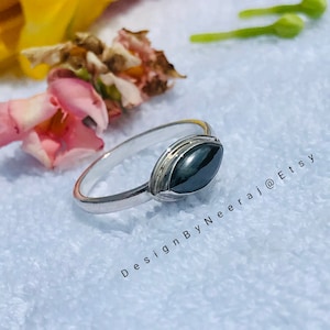 Natürlicher Hämatit Marquise Statement Ring, 925 Sterling Silber Ring, Edelstein Ring, Boho Ring, Schwarzer Ring, Hämatit Ring, Geschenke für Frauen