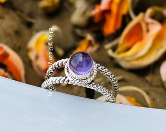 Beautiful Purple Amethyst Ring, Twisted Wire Ring, 925 Sterling Silver Ring, February Birthstone, Boho Amethyst Ring, Purple Ring, Gift Ring
