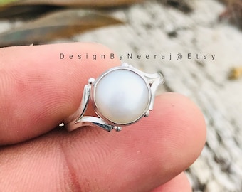 Fresh Water Pearl Ring, 925 Sterling Silver Pearl Ring, June Birthstone Ring, Handmade Ring, White Gemstone Ring, Pearl Gift For Her