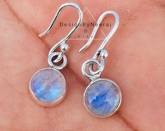 Élégantes boucles d'oreilles arc-en-ciel en pierre de lune, Boucles d'oreilles en pierre de lune, Argent sterling 925, Boucles d'oreilles pour femme, Petites boucles d'oreilles