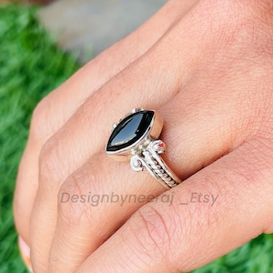 Natural Black Onyx Ring, 925 Sterling Solid Silver Ring, Black Marquise Ring, Onyx Ring, Black Onyx Ring, Boho Ring, Ring for women, Gifts