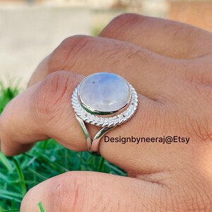 Everly Moonstone Ring, 925 Sterling Silver Ring, Dainty Moonstone Ring, Gemstone Ring, Boho Ring, Rainbow Moonstone Ring, Gift For Her
