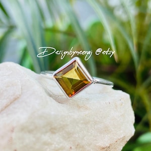Elegant Yellow Citrine, Squre Ring, 925 Sterling Silver, November Birthstone, Gemstone Ring, Rings for Women, Yellow Ring,Rings Gift for Her