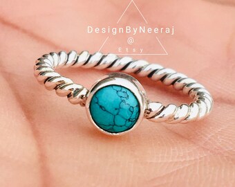 Elegant Natural Turquoise Twisted Wire Band Ring, Womens Rings, 925 Sterling Silver, Turquoise Rings, Gifts for Her