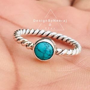 Elegant Natural Turquoise Twisted Wire Band Ring, Womens Rings, 925 Sterling Silver, Turquoise Rings, Gifts for Her