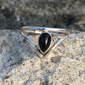 Crown Ring, Black Onyx Ring, Handmade 925 Sterling Silver Ring, Natural Black Onyx Ring, Gold Plated, Women Ring, Black Ring, Gift For Her image 1