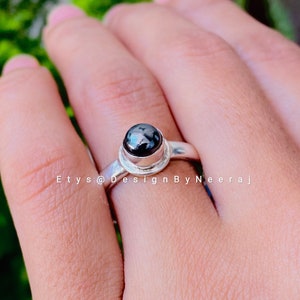 Natural Hematite Dainty Black Ring, 925 Sterling Silver Ring, Black Gemstone Ring, Handmade Jewelry, Hematite Ring, Gift Ring For Her