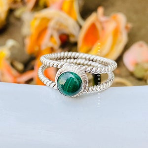 Natural Malachite Stacking Ring, 925 Sterling Silver Ring, Birthstone Jewelry, Green Stone Ring, Stacking Ring, Gifts For Her, Green Ring