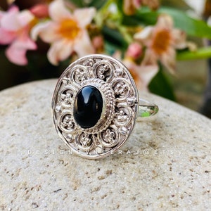 Black Onyx Ring, Black Onyx Sterling Silver, Black Onyx Silver Ring, Black Onyx Statement Ring, Boho Silver Ring, Black Ring, Gift For Her