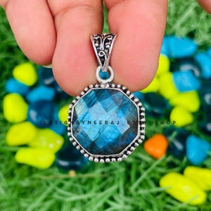 Blue Fire Labradorite Gemstone Handmade 925 Sterling Silver Pendant, Antique Labradorite Jewelry Pendant Gift For mother&#39;s Day Gift