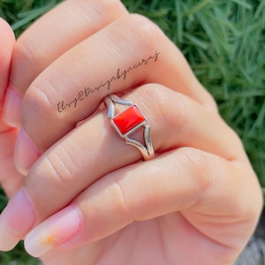 Natural Red Coral Ring, 925 Sterling Silver, Handmade Jewellry, Women Gift Ring, Statement Ring, Dainty Ring, Gift Ring