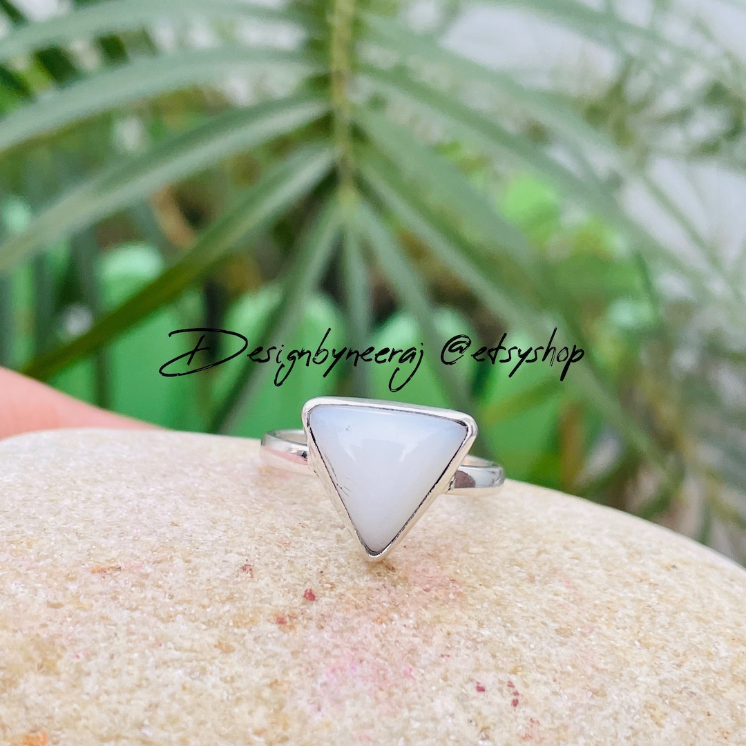 Natural White Coral Ring, Trillion Shape Coral Ring, 925 Sterling