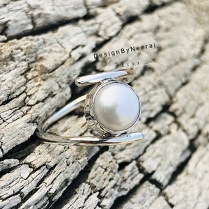 Natural Pearl Ring , 925 Sterling Silver Ring, Handmade Pearl Ring, Pearl Ring, Rings for Women, Gifts for Girls, Pearl Silver Jewelry Ring image 4