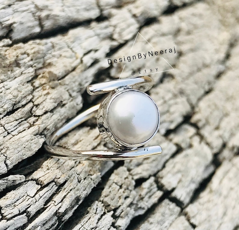 Natural Pearl Ring , 925 Sterling Silver Ring, Handmade Pearl Ring, Pearl Ring, Rings for Women, Gifts for Girls, Pearl Silver Jewelry Ring image 4