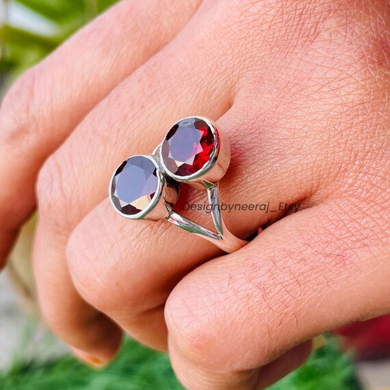 Red Garnet Ring, 925 Solid Sterling Silver Ring, Garnet Gemstone 