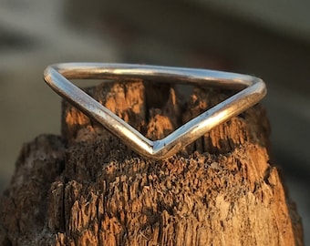 Sterling Silver Ring for Women - Harper Crown Ring - Dainty Chevron Ring - Mini Thumb Ring - V Band Chevron Plain - Minimalist Ring