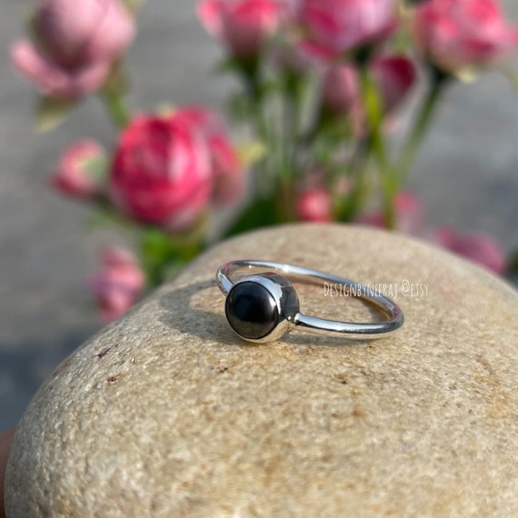 Natural Hematite Round Cab Simple Ring - Gemstone Ring - 925 Sterling Silver Ring, Hematite Ring - Handmade Jewelry, Women Ring ,Gift Ring