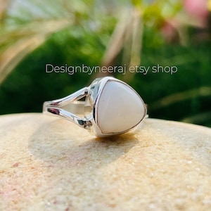Natural White Coral, 925 Sterling Silver Ring, Birthday Gemstone Ring, Trillion Shape Coral Ring, Oxidized Ring, White Coral Jewelry Gift