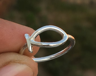 925 Sterling Silver- Handmade Ichthys Ring, Silver Ichthys Ring Jewelry- Simple Silver Jewelry- Baho Ring- Gift For Her