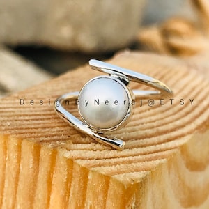 Natural Pearl Ring , 925 Sterling Silver Ring, Handmade Pearl Ring, Pearl Ring, Rings for Women, Gifts for Girls, Pearl Silver Jewelry Ring image 5