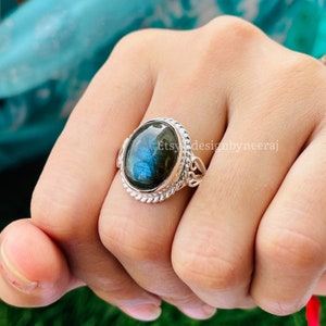 Natural Labradorite Ring, Dainty Ring, Statement Ring, 925 Silver Ring, Labradorite Ring, Handmade Ring, Blue Fire Ring, Gift For Her