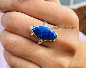 Natural Lapis Lazuli Ring, Handmade Ring, 925 Sterling Silver Ring, Silver Lapis Ring, Gemstone Ring, Sterling Silver Ring, Handmade Ring