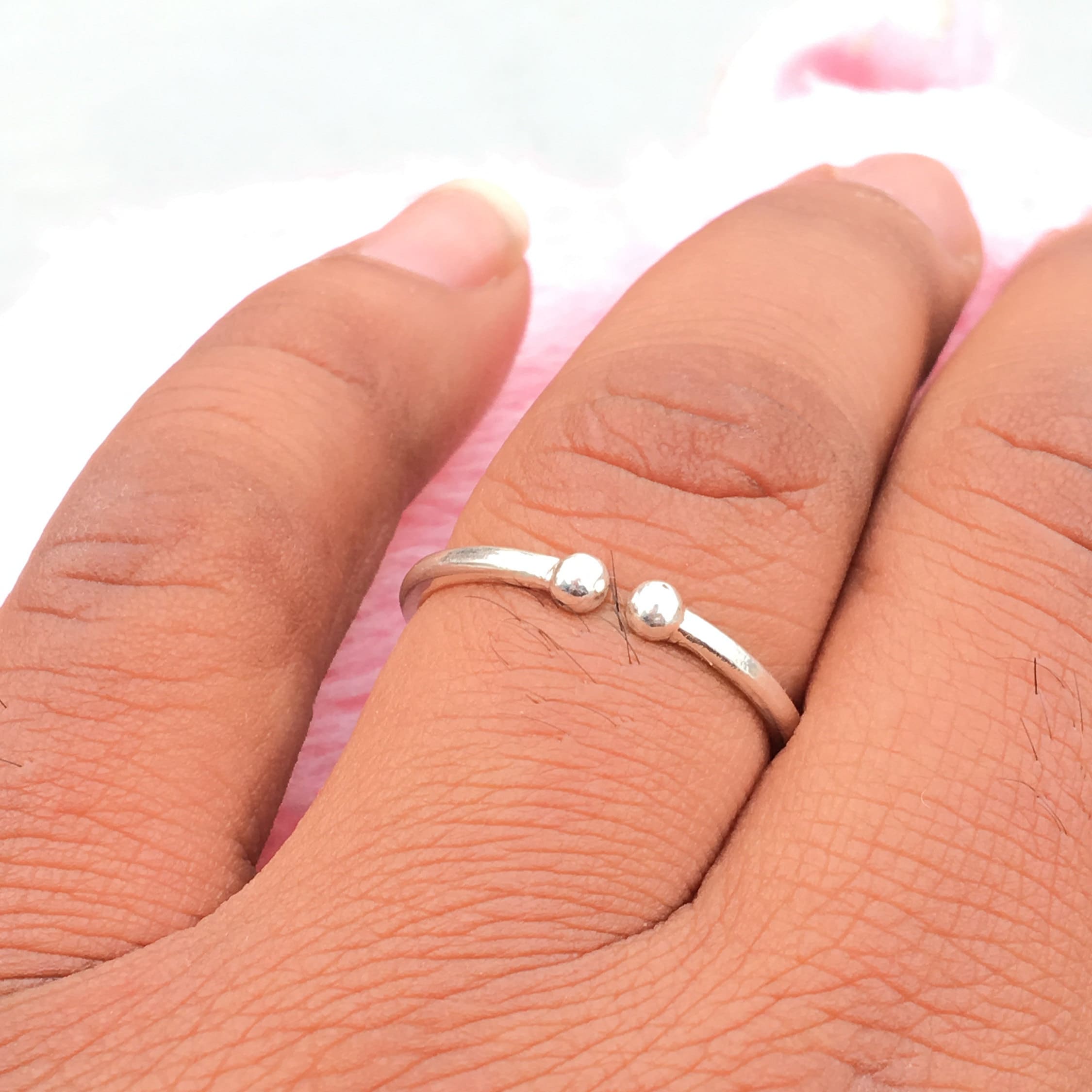 Double Ball Ring, 925 Sterling Silver Double Ball Ring