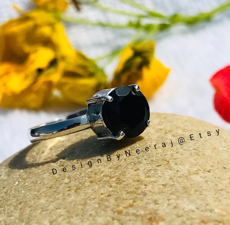 Womens Rings Onyx Black Rings Black Onyx Rings 925 Sterling Silver Gifts for Her Beautiful Black Onyx Prong Setting Ring