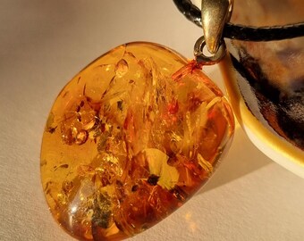 Raw Amber Pendant, Genuine Natural Amber Stone Jewelry, Cognac Amber Teardrop Pendant 925 Silver Sterling Pendant Amber Fossil Stone Jewelry