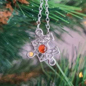 925 Sterling Silber Anhänger Baltischer Bernstein Silber Puzzle Stück Schmuck Handgemachter Minimalist Silber Anhänger Für Frauen Schmuck Geschenk Klee Amulett