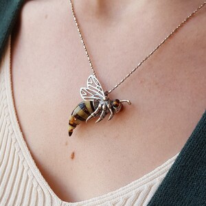 Amber Bee Pendant, Baltc Amber Bumble Bee Jewelry, Handmade Amber Bee Jewelry, Wasp Pendant, 925 Silver Sterling Bee Pendant, Gift For Her