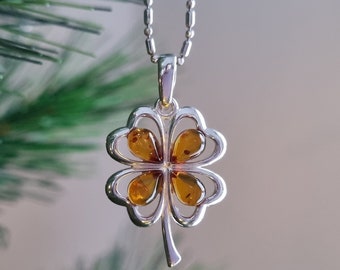 Pendentif Trèfle En Ambre Porte-bonheur - Neuf Avec étiquettes - Cadeau Bijou