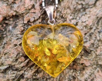 Amber Heart Pendant Large Honey Amber Pendant 925 Sterling Silver Pendant Amber Fossil Jewelry Cognac Amber Jewelry Handmade Gift For Her