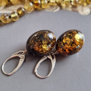 Baltic Amber Earrings Natural Amber Dangle Earrings Green Amber Fossil Stone Jewelry 925 Sterling Silver Teardrop Earrings Gemstone Jewelry