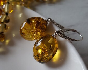 BalticAmber Drop Earrings Natural Amber Jewelry 925 Sterling Silver Dangle Earrings For Her Handmade Green Amber Earrings Gemstone Jewelry