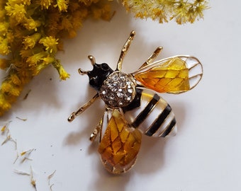 Honey Bee Brooch with Baltic Amber Stone Natural Amber Jewelry Brooch Amber Bee Jewelry Amber Insect Brooch Handmade Crystal Bee Pin Gift