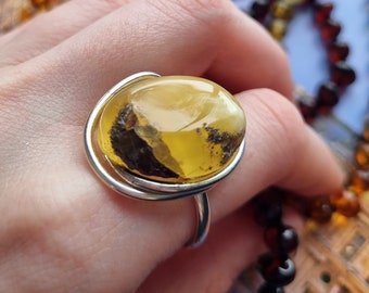 Baltic Amber Ring Butterscotch Amber Ring Fossil Amber Stone Jewelry Silver Plated Ring Jewelry Handmade Adjustable Gem Ring Gift For Woman