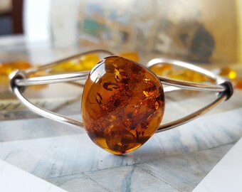 Amber Bangle with silver Amber Cuff Bangle in Silver Frame 925 925