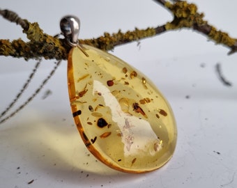 Cognac Amber Pendant 925 Sterling Silver Pendant Amber Fossil Stone Jewelry Cognac Amber Jewelry Handmade Amber Stone Pendant Fossil Stone