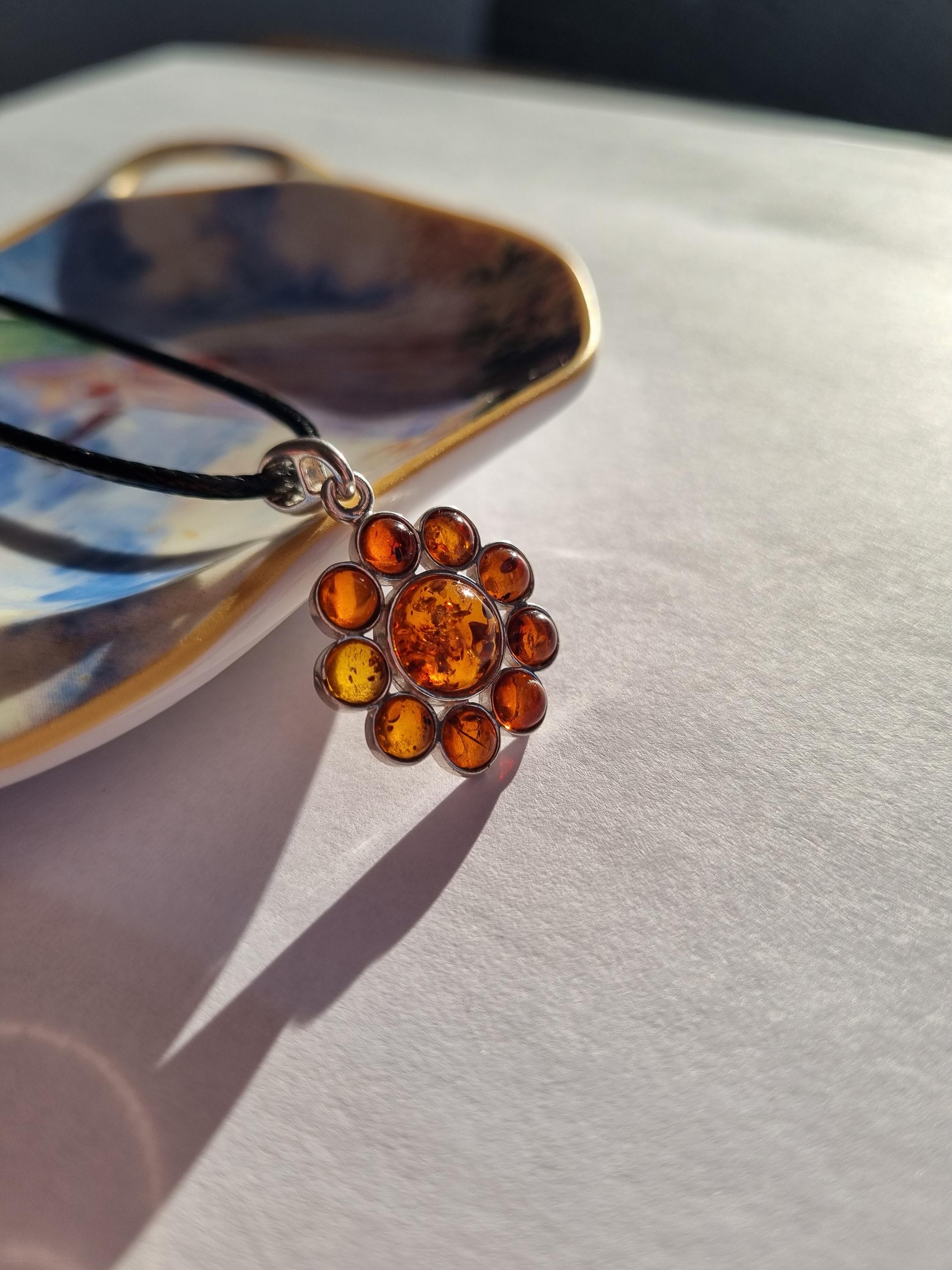 Baltic Amber Pendant Flower 925 Sterling Silver Amber Flower Jewelry Bohemian Amber Jewelry Handmade Floral Vintage Jewelry Gift for Her