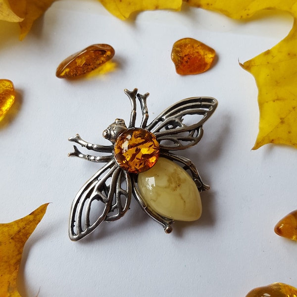 Broche en ambre bijoux broche abeille, véritable broche en ambre de la Baltique, bijoux bourdon faits à la main, épingles ambre bijoux bohèmes, cadeau pour elle, broche abeille