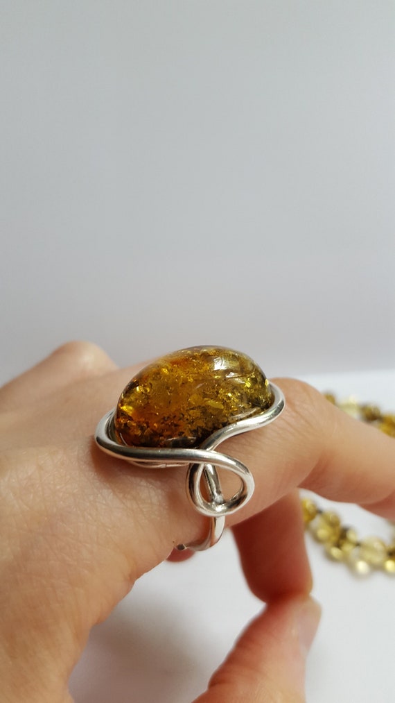 Amber fossil ring sale