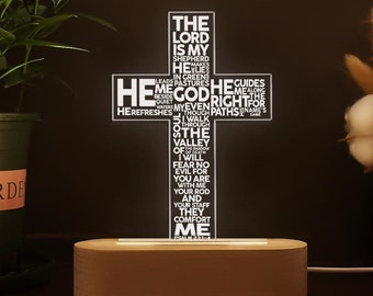 Cruz cristiana personalizada con luz LED 3D del Salmo 23