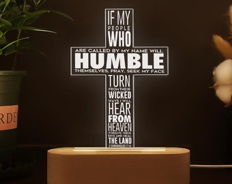 Personalized Bible Verse Cross: 3D LED Acrylic Light with Wooden Base