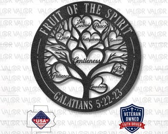 Fruit of The Spirit Galatians 5:22-23 - Metal Art/Sign, Religious Wall Home Decor, Christian Metal Sign, Bible Verse Metal Sign,Tree of Life