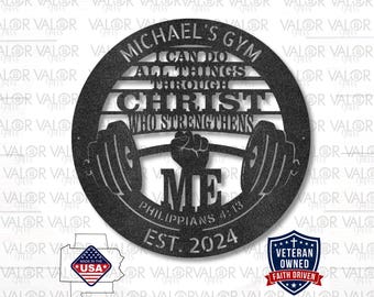 Custom Name Home Gym Metal Sign: Christian Fitness Decor, Bible Verse Art
